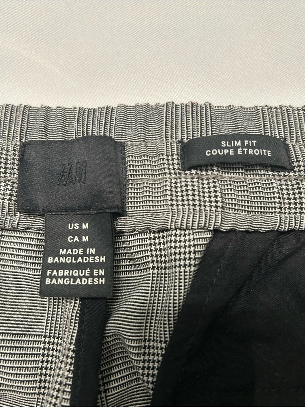 H&M Men’s Slim Fit Gray Plaid Drawstring Pants Size M Elastic Waist